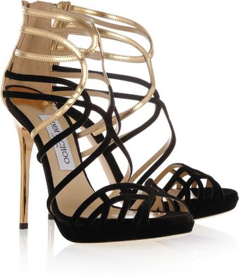 Jimmy Choo Melvin Velvet and Metallic Leather Sandals - Lyst