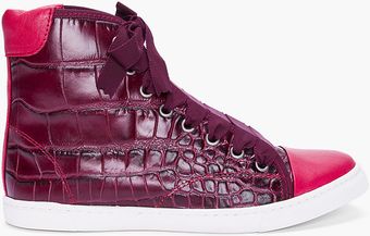 Lanvin Burgundy Scale Embossed Sneakers - Lyst
