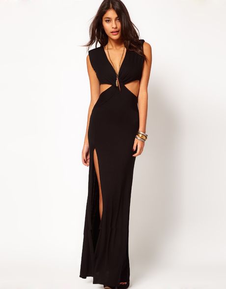 Love Cut Out Maxi Dress with Thigh Split in Black