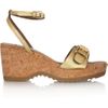 Stella Mccartney Metallic Faux Leather and Cork Wedge Sandals in Gold - Lyst