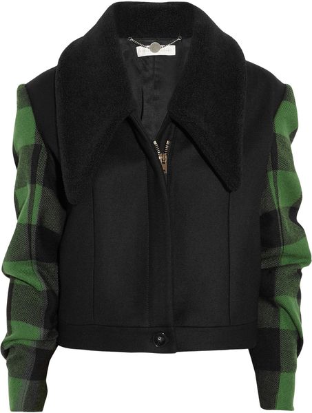 Stella Mccartney Enid Faux Shearling and Wool Plaid Jacket in Green (pine) - Lyst
