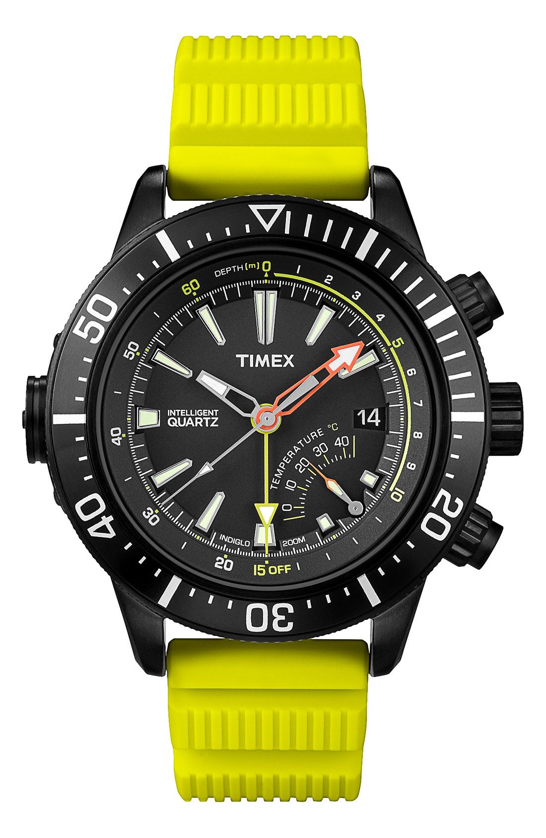 Timex® Intelligent Quartz Depth Gauge Resin Strap Watch in Green for Men (yellow) Lyst
