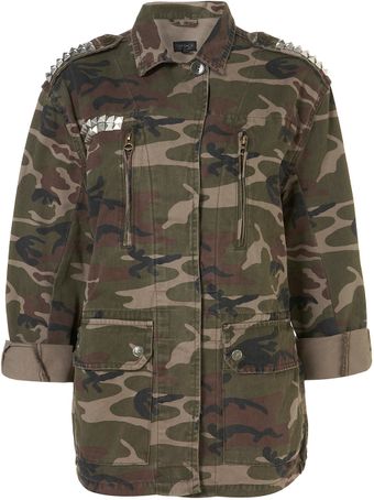 Topshop Studded Camo Jacket - Lyst