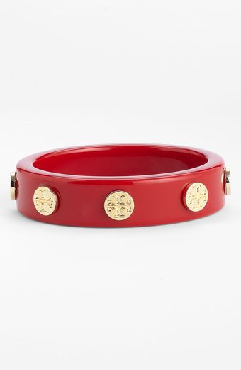 Tory Burch Wood Logo Stud Bangle - Lyst