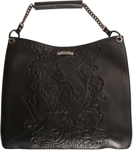 Jean Paul Gaultier Embossed Pattern Hobo Leather Bag in Black | Lyst