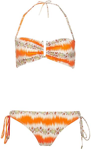 Matthew Williamson Boned Bandeau Bikini in Orange (snake) - Lyst
