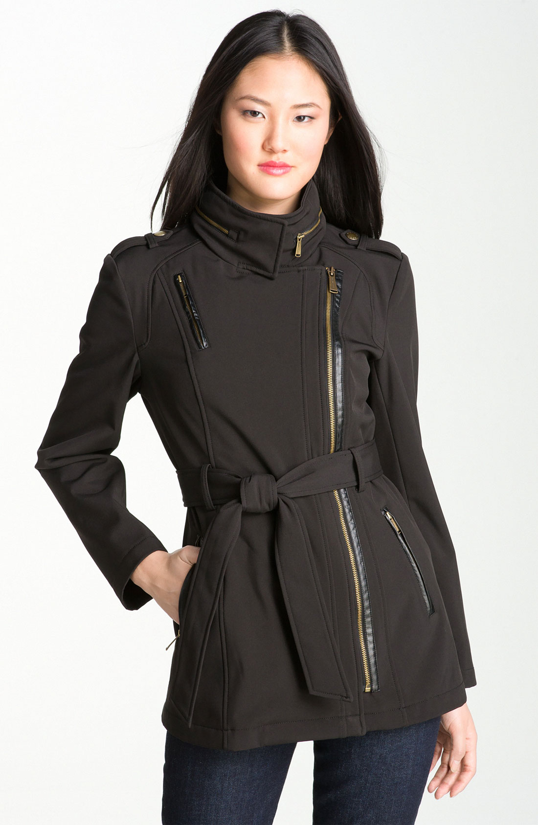 Michael Michael Kors Asymmetrical Trench Coat in Black