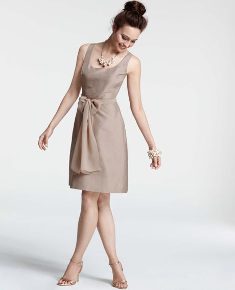 Ann Taylor Silk Dupioni Scoop Neck Bridesmaid Dress in Beige (toasted brioche) | Lyst