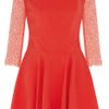 Antonio Berardi Lace Sleeved Crepe Skater Dress in Red - Lyst