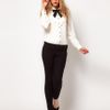Asos Collection Asos Blouse with Folded Bib and Contrast Bow in White (cream) - Lyst