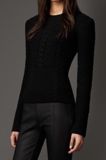 Burberry Wool Cashmere Cable Knit Sweater - Lyst