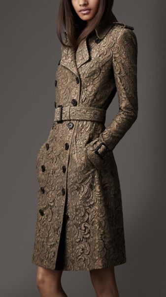 Burberry Long Lace Trench Coat in Brown (pebble) - Lyst