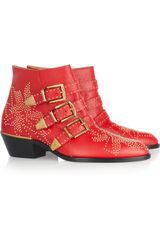  Studded Leather Buckle Ankle Boots