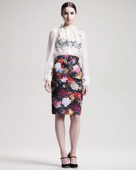 Dolce Gabbana Floral Print Pencil Skirt In Black Lyst