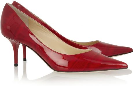 Jimmy Choo Aurora Moire Patentleather Pumps in Red - Lyst