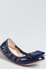 Prada Royal Patent Leather Large Bow Ballet Flats