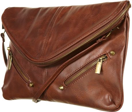 Topshop Zip and Stud Clutch Bag in Brown (tan) - Lyst