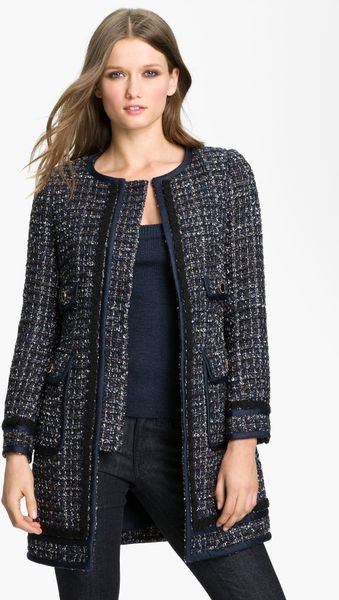 Tory Burch Annabelle Tweed Coat in Blue (navy multi) - Lyst