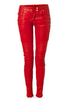 Balmain Lipstick Lowrise Skinny Leather Pants - Lyst