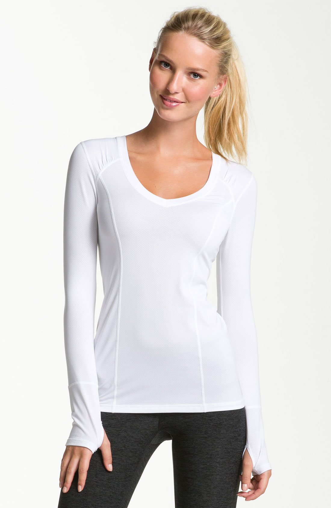 Zella Long Sleeve Pointelle Tee in White Lyst