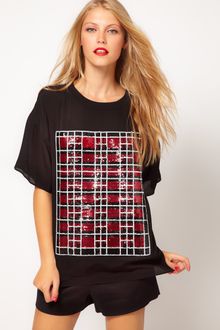 ASOS Collection Asos Tshirt with Check Sequin Panel - Lyst