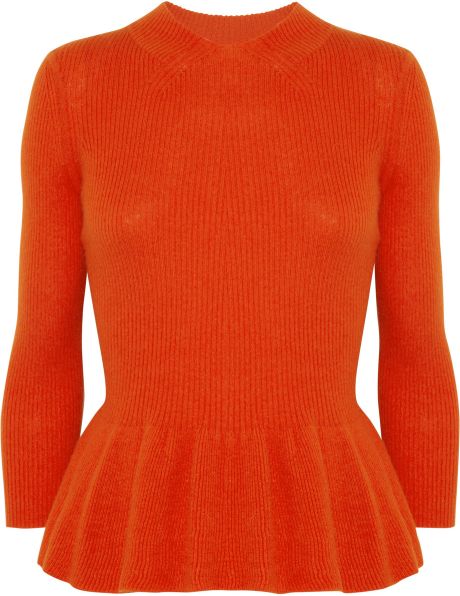 Tory Burch Woolblend Peplum Sweater in Orange - Lyst