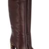 Gucci Studded Leather Knee Boots in Brown (burgundy) - Lyst