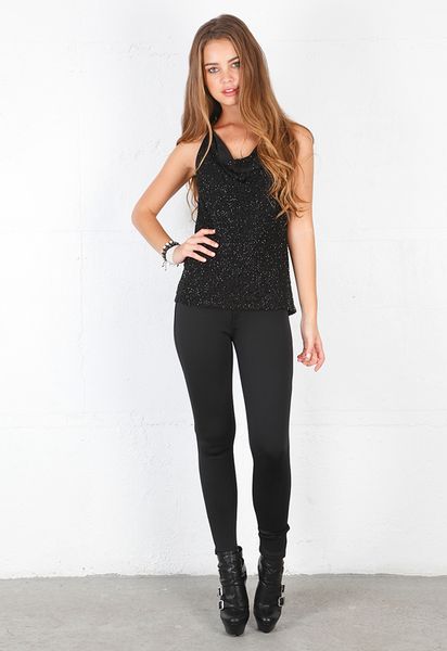 Haute Hippie Caviar Beading Halter Top in Black - Lyst