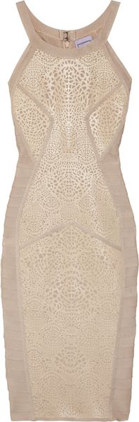Hervé Léger Lasercut Coated Bandage Dress - Lyst