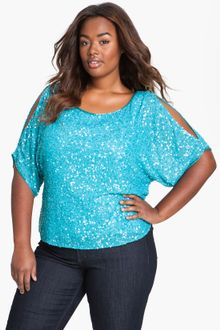 J Kara Sequin Cold Shoulder Top - Lyst