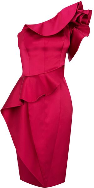 Karen Millen Leading Lady Satin Dress in Red (pink) - Lyst
