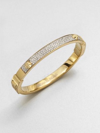Michael Kors Studded Pavé Bangle Braceletgoldtone - Lyst