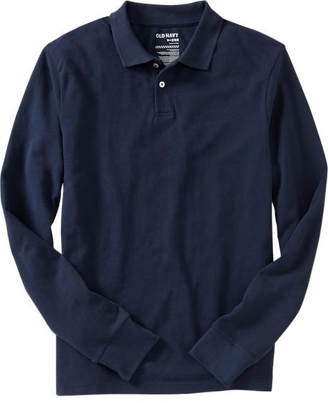 Old Navy Longsleeve Pique Polos in Blue for Men (ink)