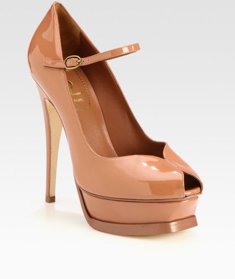 Yves Saint Laurent Ysl Tribute Patent Leather Platform Pumps in Brown (tan) - Lyst