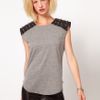 Asos Collection  Tshirt with Pu Stud Shoulder in Gray (grey) - Lyst