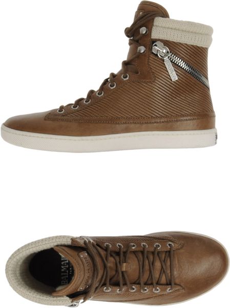 Balmain Hightop Trainers in Brown (khaki) - Lyst
