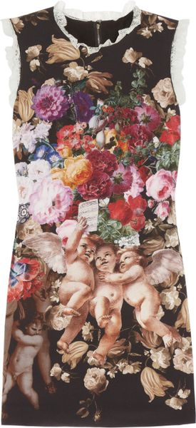 Dolce & Gabbana Printed Stretchsilk Mini Dress in Black - Lyst