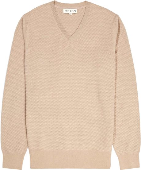 Reiss V Neck Waffle Jumper in Beige for Men (dusty blush) - Lyst