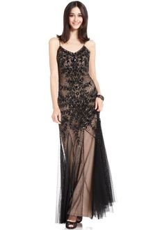Adrianna Papell Spaghettistrap Beaded Sequin Evening Gown - Lyst
