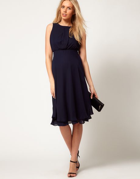 Asos Maternity Midi Dress with Double Layer in Blue (navy) | Lyst