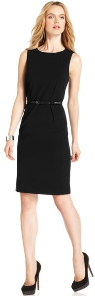 Calvin Klein Sleeveless Belted Sheath - Lyst