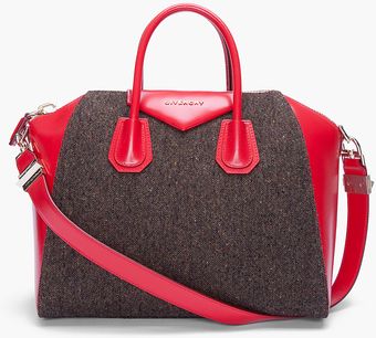 Givenchy Tweed and Red Leather Antigona Duffle Bag - Lyst