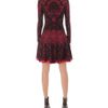 Alexander Mcqueen Victorian Puckering Lace Jacquard Long Sleeve Dress in Red (cherry) - Lyst