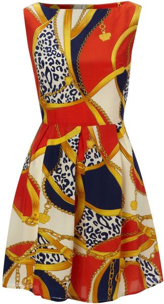 Ax Paris Ax Paris Chain Print Sleeveless Dress in Red - Lyst