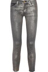 Current/Elliott The Stiletto Metallic Cropped Lowrise Skinny Jeans
