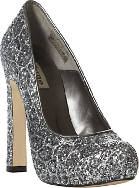 glitter silver block heels