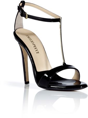 Emilio Pucci Black Patent Leather Golden Tstrap Sandals - Lyst