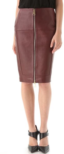 Hakaan Leather Zip Front Pencil Skirt in Brown (bordeaux) - Lyst