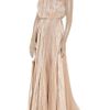 Halston Heritage Metallic Silk Pissé Gown in Beige (nude) - Lyst