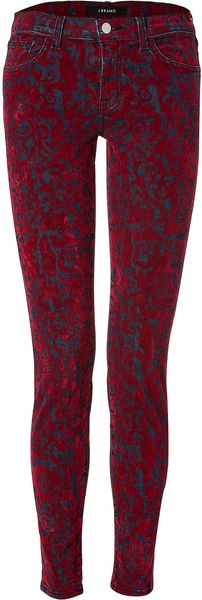 J Brand Red Brocade Flocking Jeans - Lyst